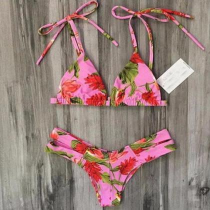 Flower Bandage Bikini Set Swimwear
