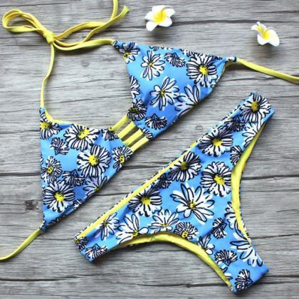 Halter Floral Printing Beach Bathing Suit Bikinis..
