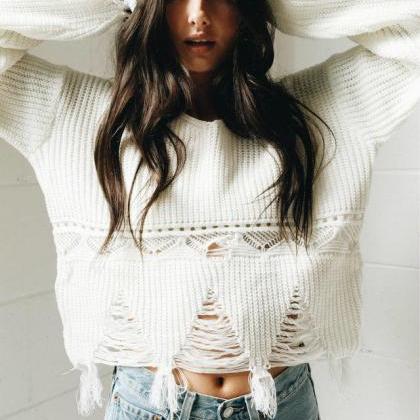 Loose V-neck Long-sleeved Knitted Sweater