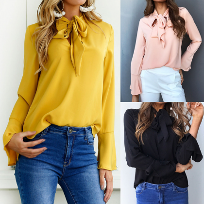 Women Solid Color Long Sleeve Shirt