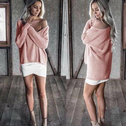 Knitted Off-the-shoulder Oversized Long Sleeves..