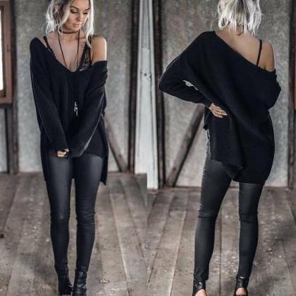 Knitted Off-the-shoulder Oversized Long Sleeves..
