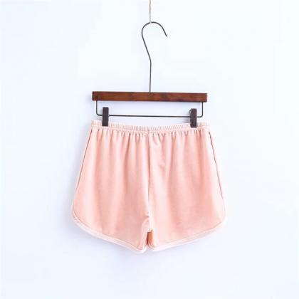 Soft Velvet Shorts Women Fitness Solid Pink..