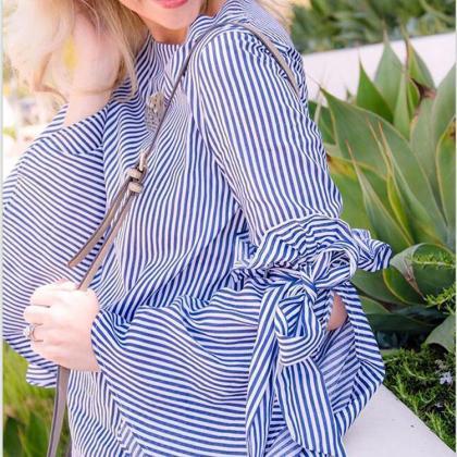 Round Neck Long-sleeved Striped Shirt