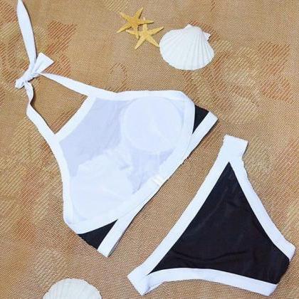 Retro Bow Print Bikini Set Sports Swimsuit Two..