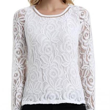 Women's Long Sleeve Round Neck Lace..