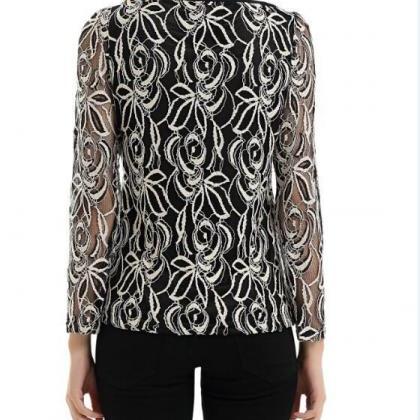 Women's Long Sleeve Round Neck Lace..