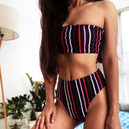 2018 Sexy Striped High Waist Bikini