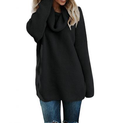 Solid Color Round Neck Long Sleeve Knit Sweater