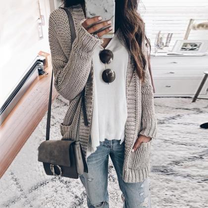 Solid Color Long Sleeve Cardigan Sweater