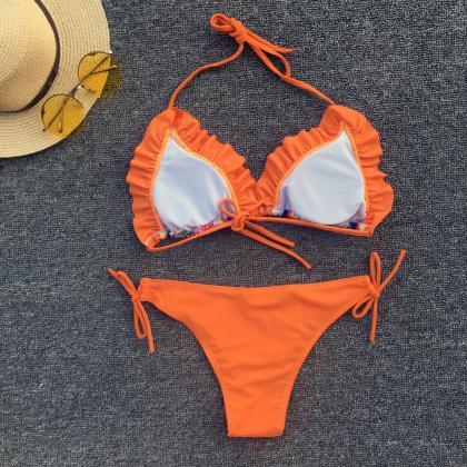 Women Sexy Print Bikini Ruffled Swimsuit
