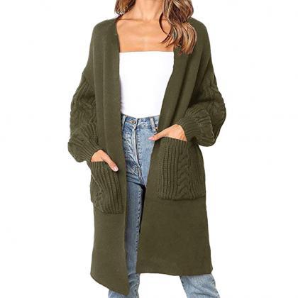 Solid Color Knit Cardigan Sweater Coat