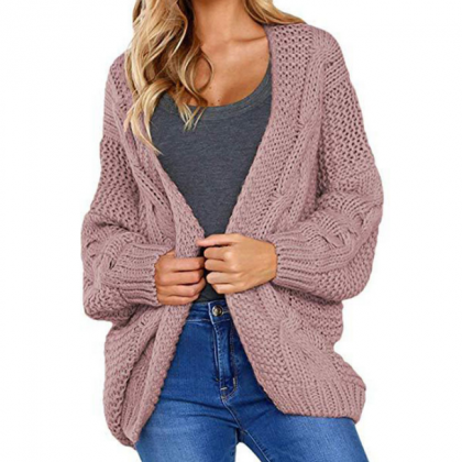 Large Size Loose Color Knit Long Sleeve Cardigan..