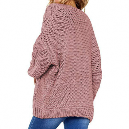 Large Size Loose Color Knit Long Sleeve Cardigan..