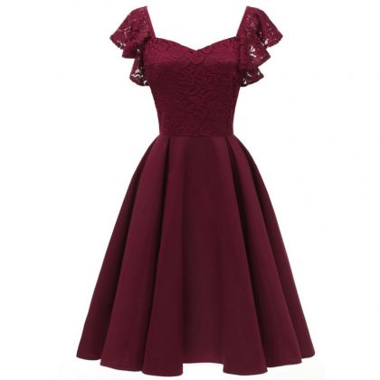 V-neck Lace Solid Color Dress