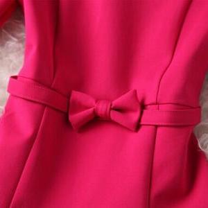 Cute Bow Stitching Round Neck Dress