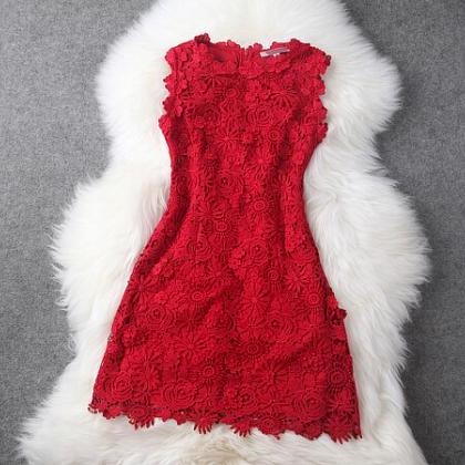 Luxury Designer Lace Dress - Red Gh111701mh