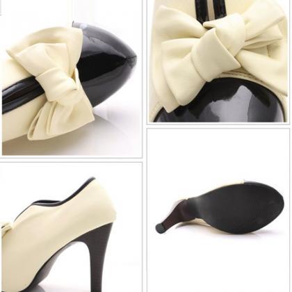 Adorable Bow Design High Heel Shoes In Beige..