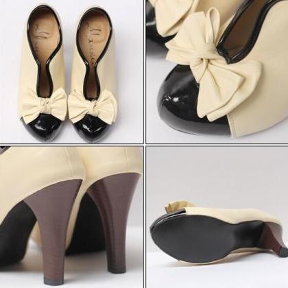 Adorable Bow Design High Heel Shoes In Beige..