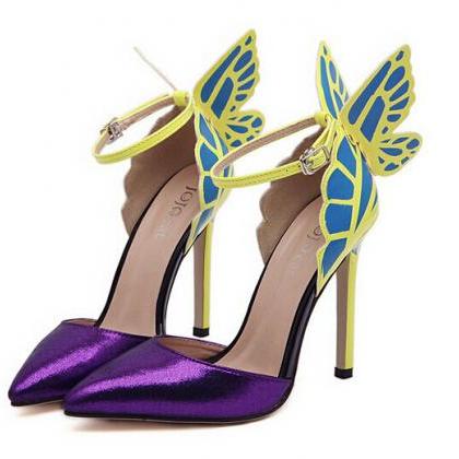 Fashion Butterfly Wings Pointed High Heel Shoes..