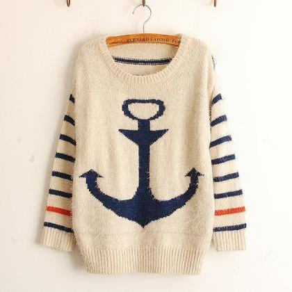Blue Pullover Navy Anchor Stripe Mohair Sweater..
