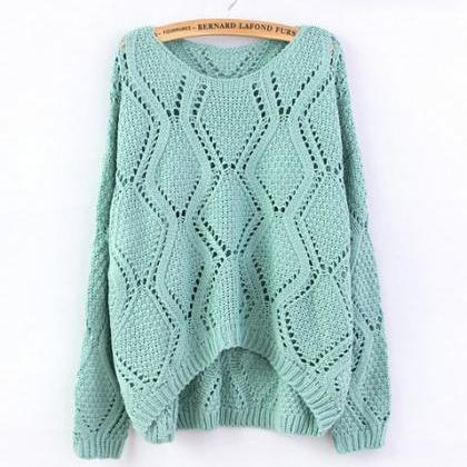 Green Large Rhombic Hollow Sweet Sweater Ds71909