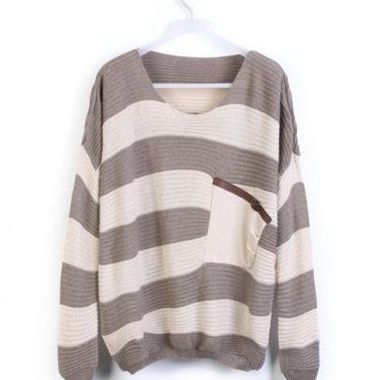 Coffee Stripe Bat Long Sleeve Sweater Ds092105
