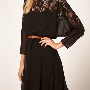 Sheer Lace Chiffon Short Dress With Batwing..