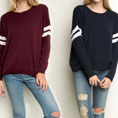 Loose Striped Long-sleeved Knit Sweater Hbr83006r
