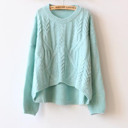 Sweet Round Neck Long-sleeved Knit Sweater..