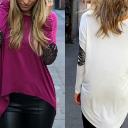 Loose Long-sleeved Round Neck T-shirt Fg91408tr
