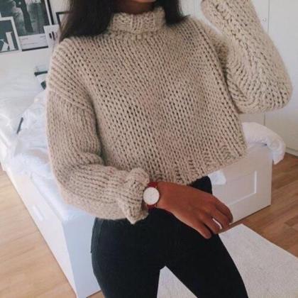 Casual High-necked Knit Sweater