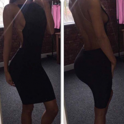 Solid Color Sexy Backless Dress 22505