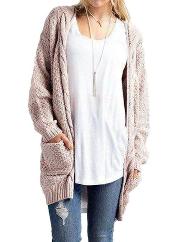 Casual Long Sleeve Cable Knitted Long Sweater Open Cardigan Jacket