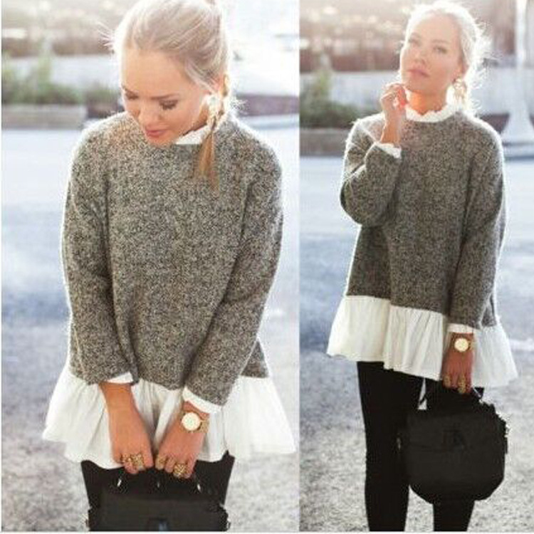 Solid Color Knitting Long-sleeved Sweater