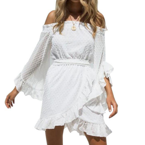 Sweet White Long Sleeve Chiffon Dress