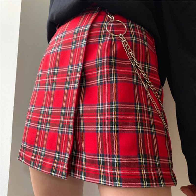 Irregular Plaid Package Hip Skirts