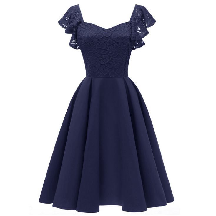 V-neck Lace Solid Color Dress