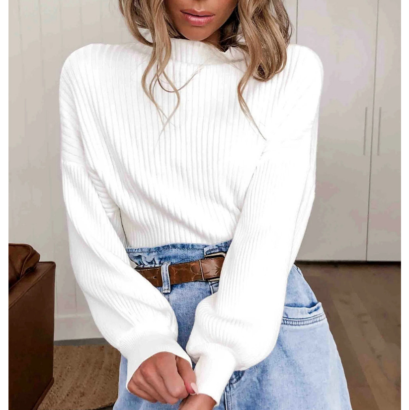 Stand Collar Fashion Solid Color Long Sleeve Top