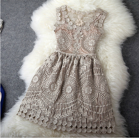 Vintage Gold Thread Hollow Out Embroidery Slim Dress #gh111308tr