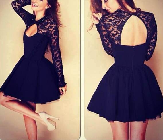 Black Lace Stitching Dress Yt09