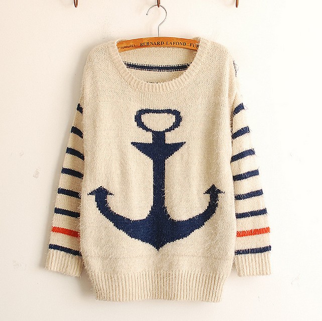 Blue Pullover Navy Anchor Stripe Mohair Sweater Ds71908