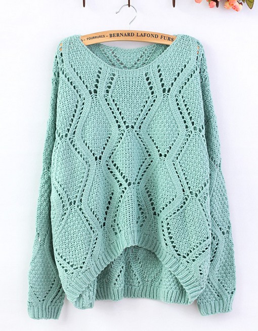 Green Large Rhombic Hollow Sweet Sweater Ds71909