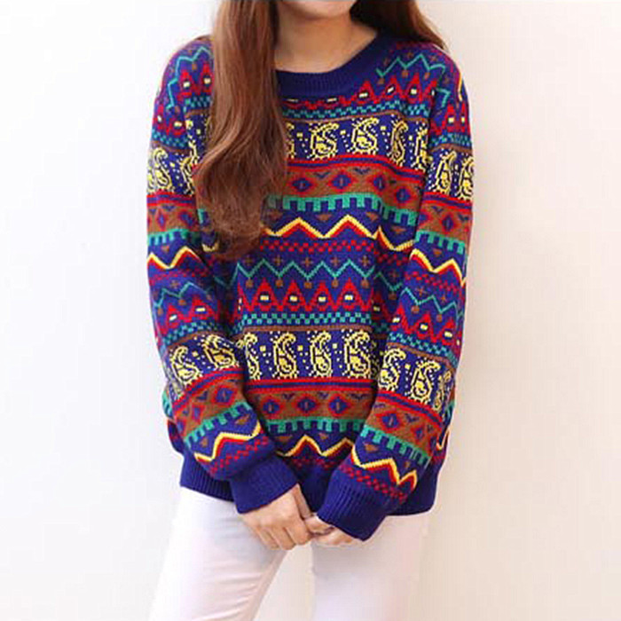 Colorful Geometric Pattern Pullover Sweater Ds71911