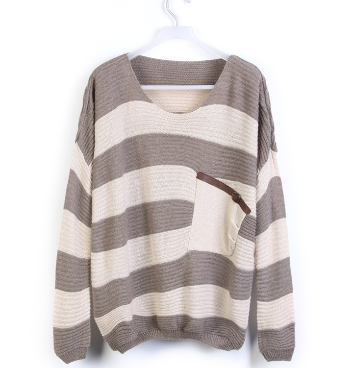 Coffee Stripe Bat Long Sleeve Sweater Ds092105