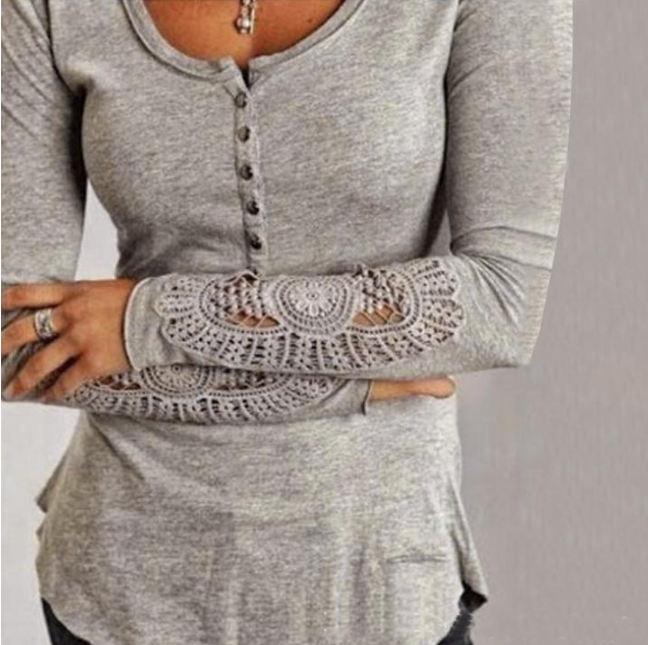 Round Neck Lace Long-sleeved T-shirt Gjh03