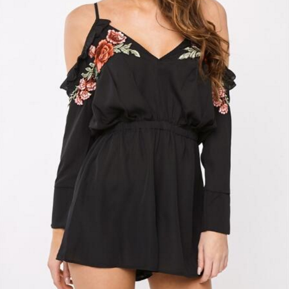 Black Floral Embroidered P..
