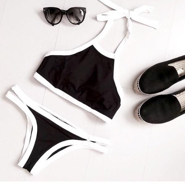 Retro Bow Print Bikini Set Sports Swimsuit Two Piece For Summer Gift on ...
