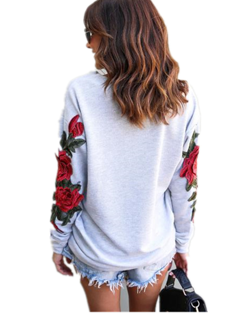 Long Sleeve Rose Embroidered Sweatshirt on Luulla