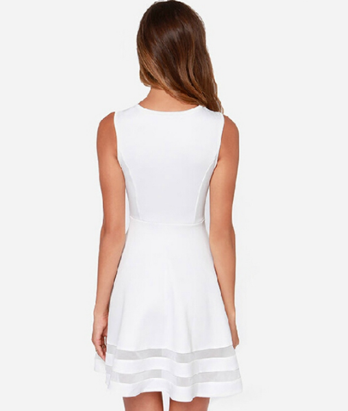 Sexy Net Yarn Stitching Round Neck Sleeveless Dress on Luulla